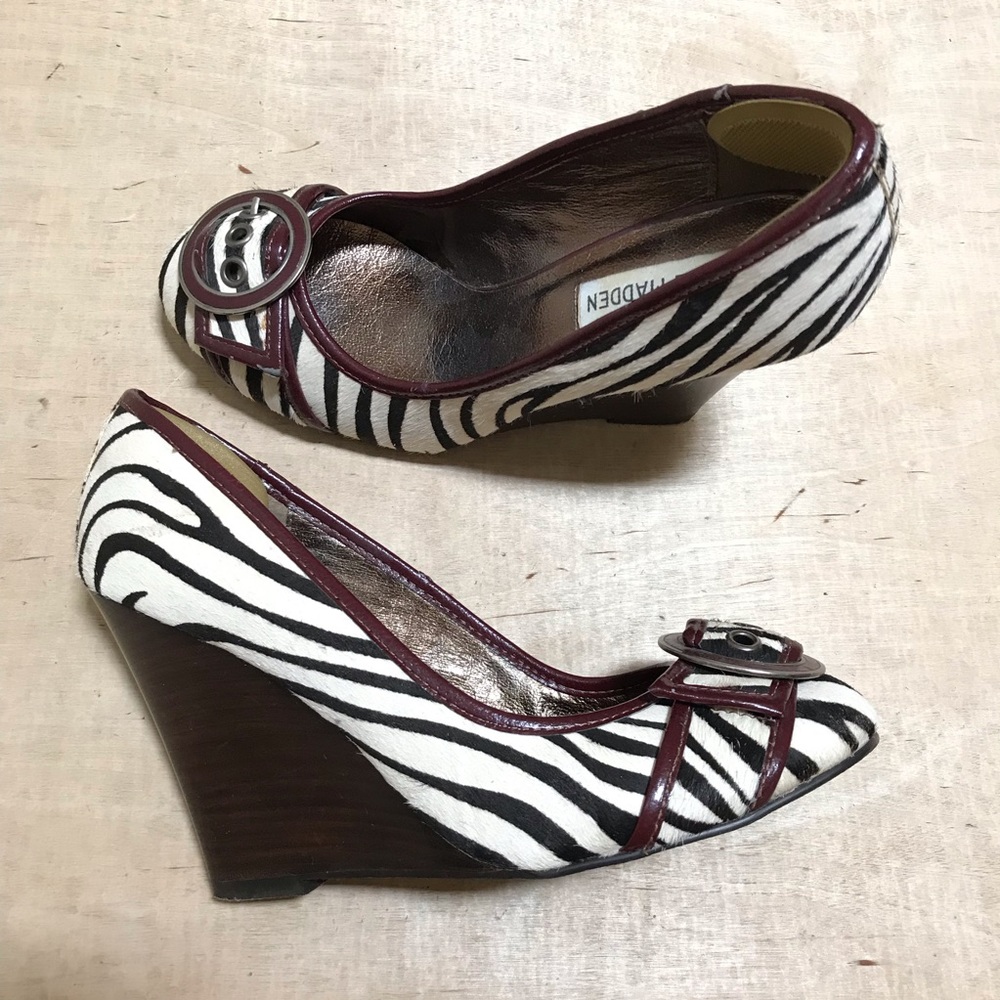 Steve Madden Zebra Print Leather Wedges Shoes 7.5